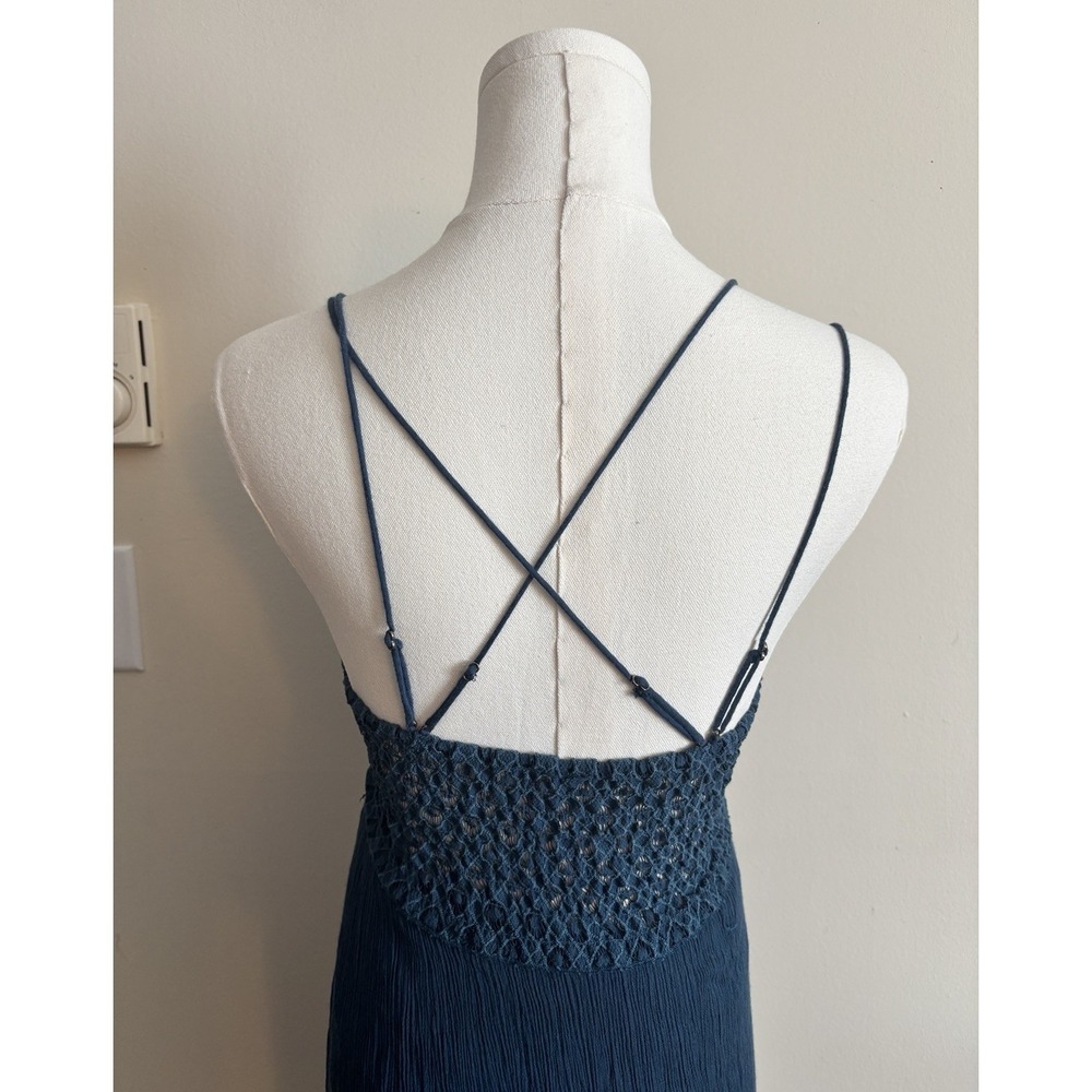 Free People Adella Maxi Dress Fair Boho Hippie Festival Small Blue Flowy Lace - Picture 7 of 7